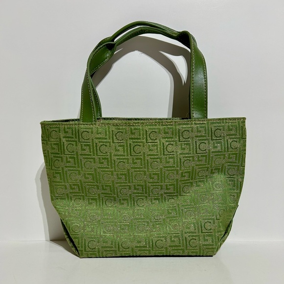 Liz Claiborne Vintage Handbag Satchel Shoulder Bag Purse Pocket Green with Gold - Picture 2 of 16
